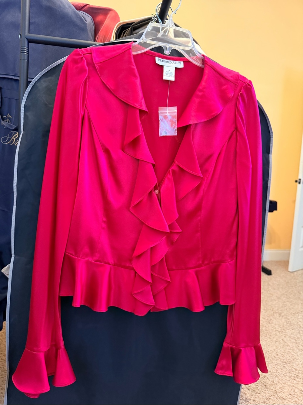 Bloomingdale's Red Ruffle-Front Long-Sleeve Blouse
